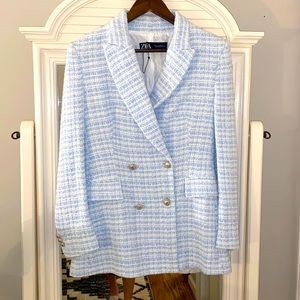 ZARA WOMEN NEW TEXTURED PLAID DOUBLE BREASTED BLAZER